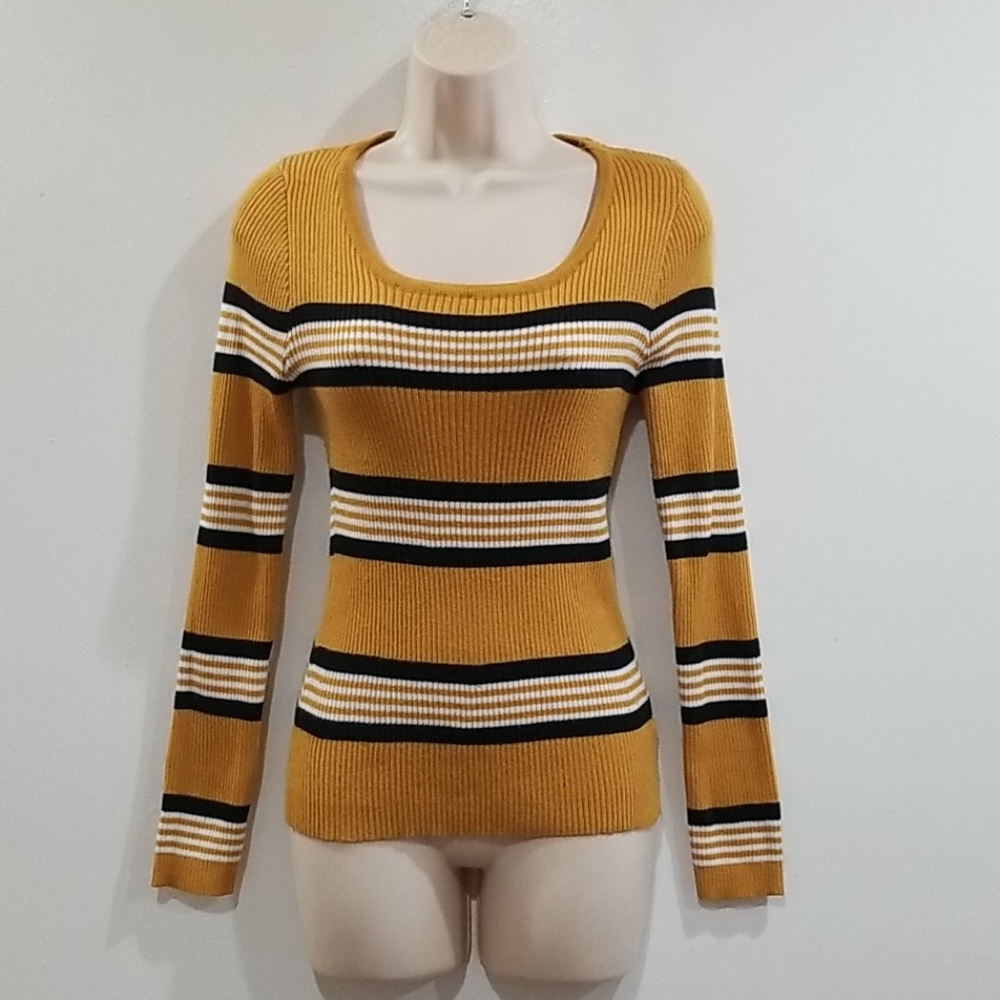 LU ❤ NYC women's gold, white & black striped sweater